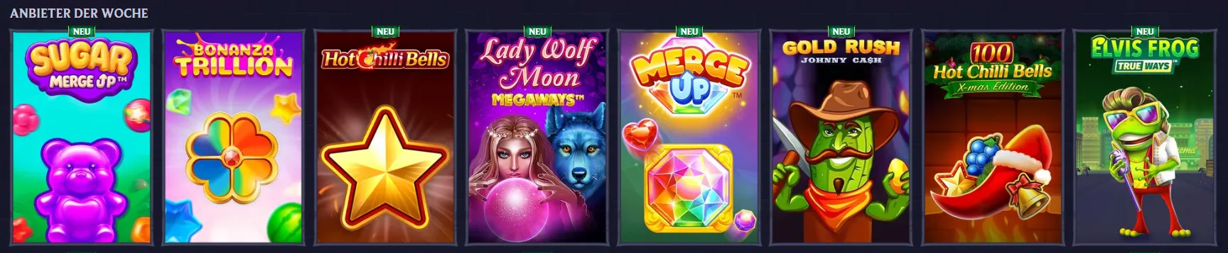 LolaJack Casino mit der Rubrik Anbieter der Woche und ausgewählten Spielen