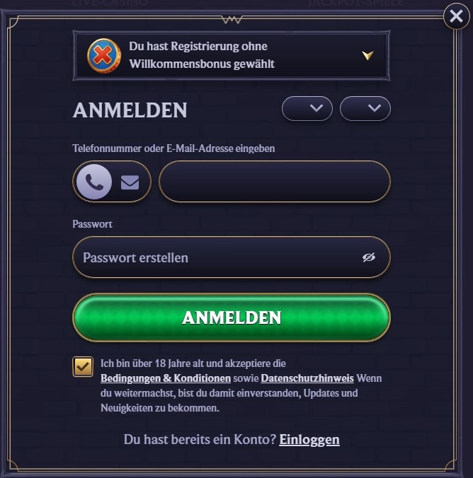 Registrierung und Login