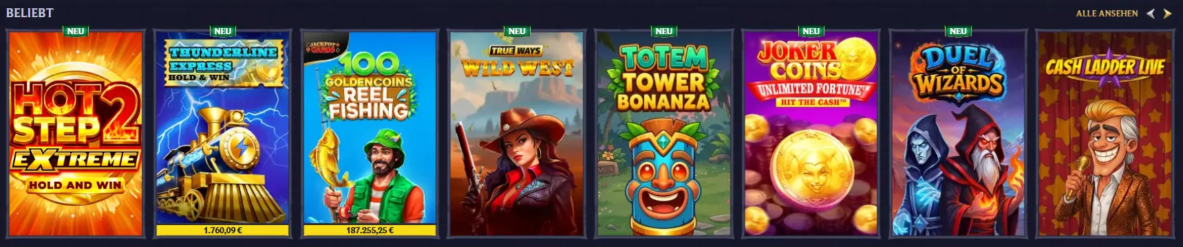 LolaJack Casino mit beliebten Spielen in der Rubrik Popular